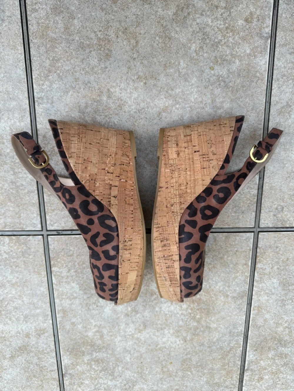 Stuart Weitzman Leopard Print Brown Cork Wedge Slingbacks - Picture 12 of 15